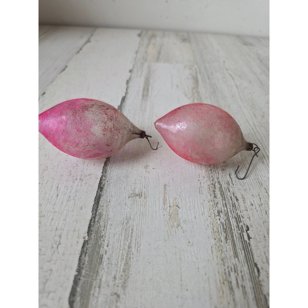 Antique teardrop pink glass ornament set Xmas tree